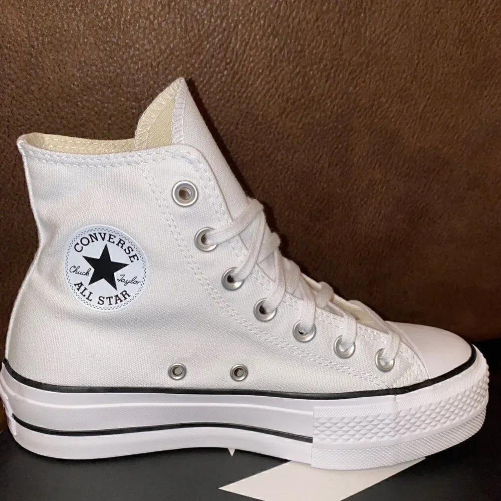 NEW MEN'S CONVERSE CANVAS PLATFORM CHUCK TAYLOR ALL STAR WHITE SNEAKERS Size 13 - Picture 4 of 10